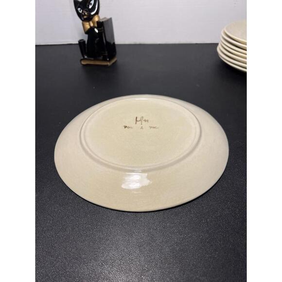 Poc à Poc France 1999 Linen-Texture Stoneware Dinner Plates Set of 8, 9” - Picture 9 of 14
